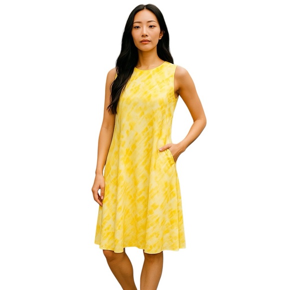 Lauren Ralph Lauren Yellow White Sleeveless A-Line Dress Size 8 - Picture 1 of 10